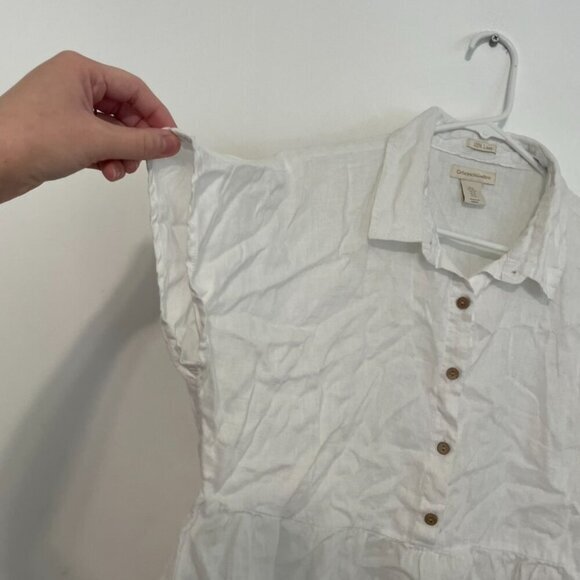 CATHERINE MALANDRINO Solid White Popover Short Sleeve 100% Linen Peplum Blouse M - Picture 7 of 12